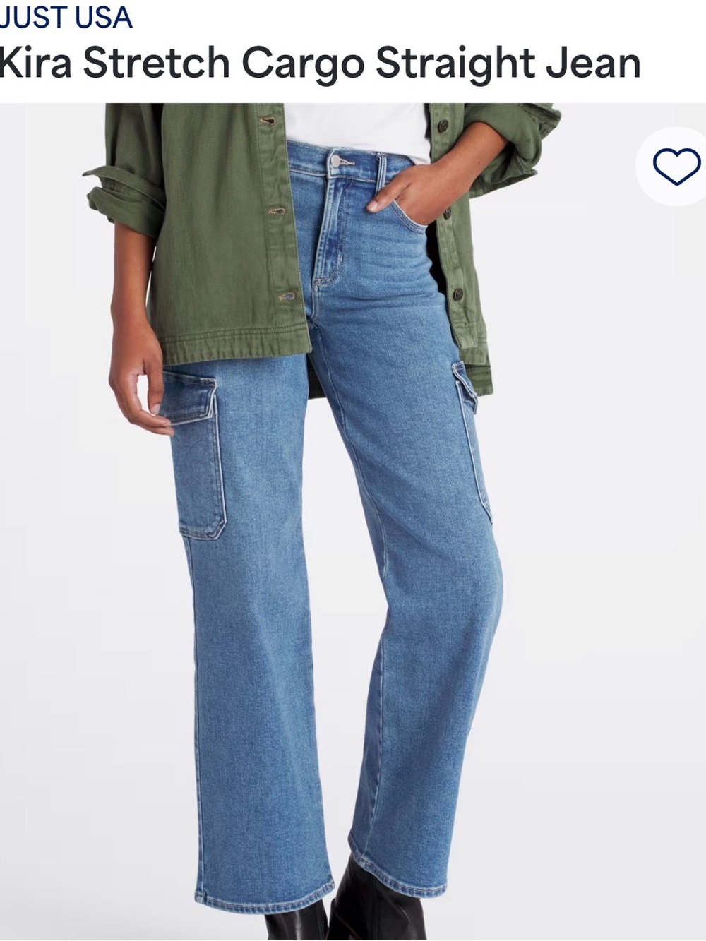 Like new- Just USA Kira Stretch Cargo Straight Jean in light blue wash